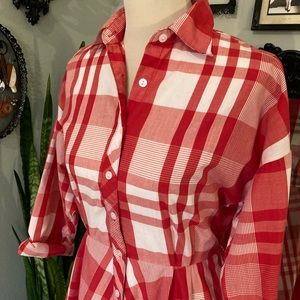Vintage 1950’s Red & White Plaid “New Look” Silhouette Midi Dress